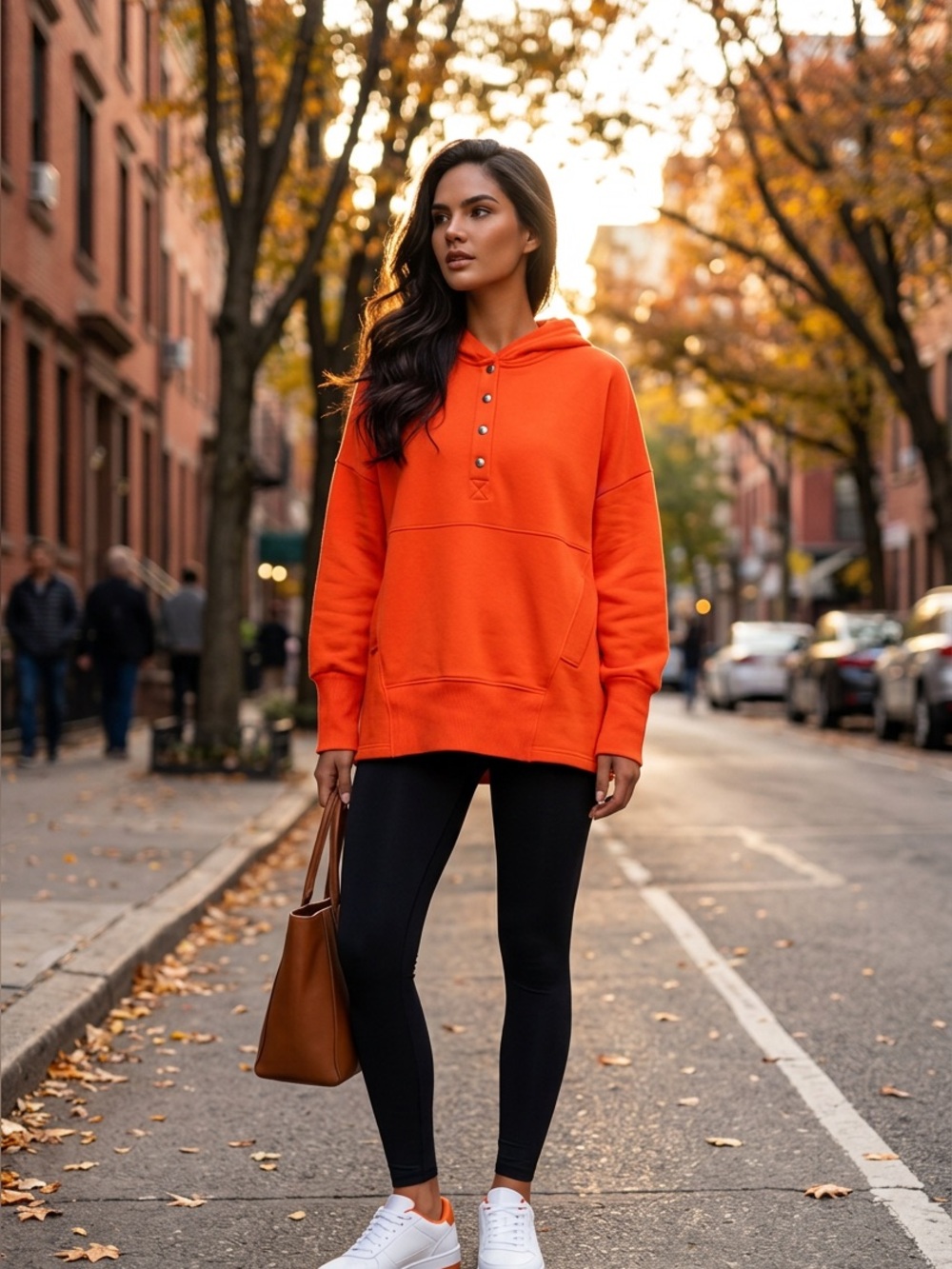 Womens Small Orange Oversized Boxy Quarter Snap Hoodie Kangaroo Pocket NWOT